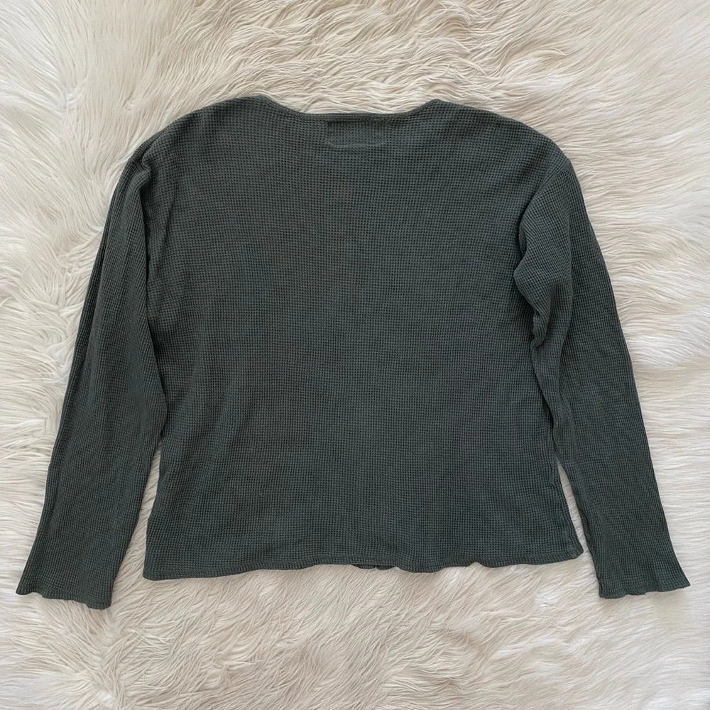 Vintage Abercrombie Y2K 90s Sage Green Button Front Thermal Waffle Knit Shirt - Picture 7 of 11